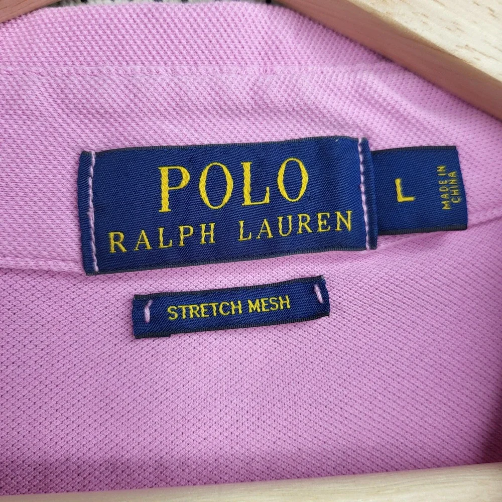 Polo Ralph Lauren Polo Shirt Mens Large‎ Pink Stretch Mesh Chest Pocket Pony